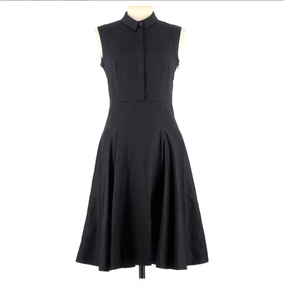 Tara Jarmon 100% Cotton Fit & Flare Robe Dress Sz 36 Navy Blue